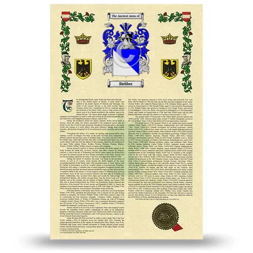 Biebber Armorial History with Coat of Arms