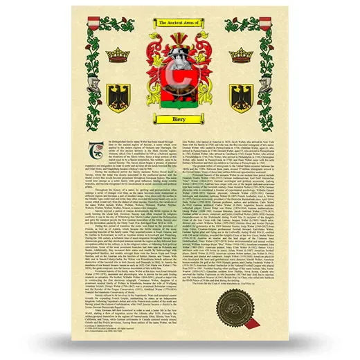 Biery Armorial History with Coat of Arms
