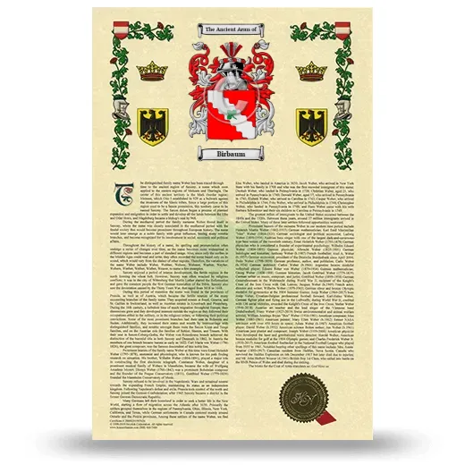 Birbaum Armorial History with Coat of Arms