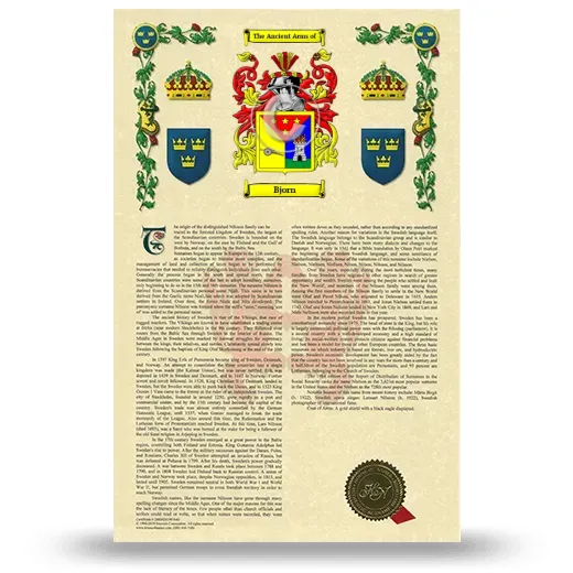 Bjorn Armorial History with Coat of Arms