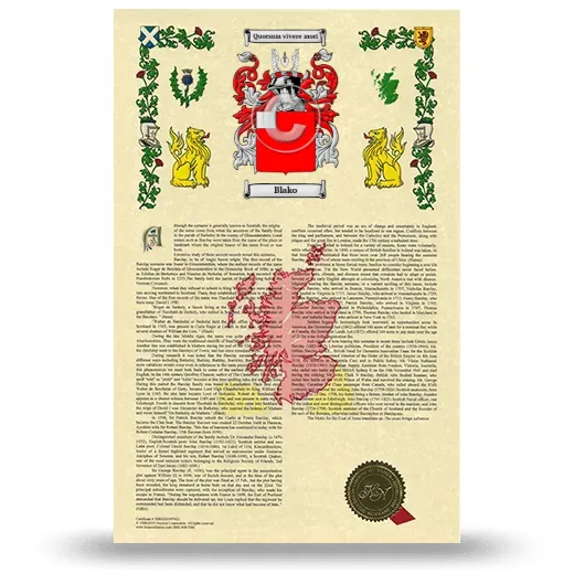 Blako Armorial History with Coat of Arms