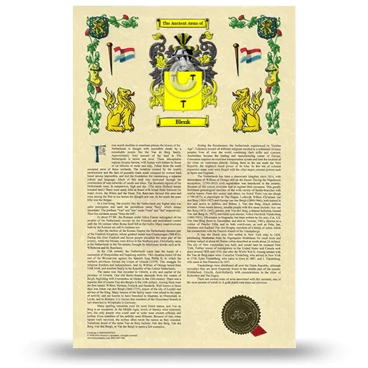Blenk Armorial History with Coat of Arms