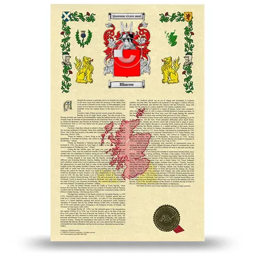 Blincow Armorial History with Coat of Arms