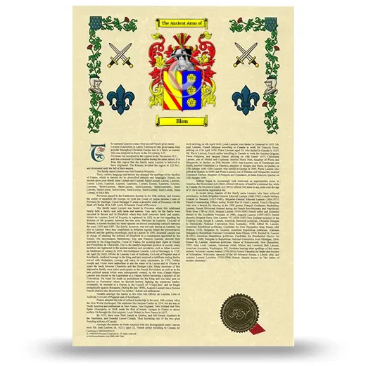 Blou Armorial History with Coat of Arms