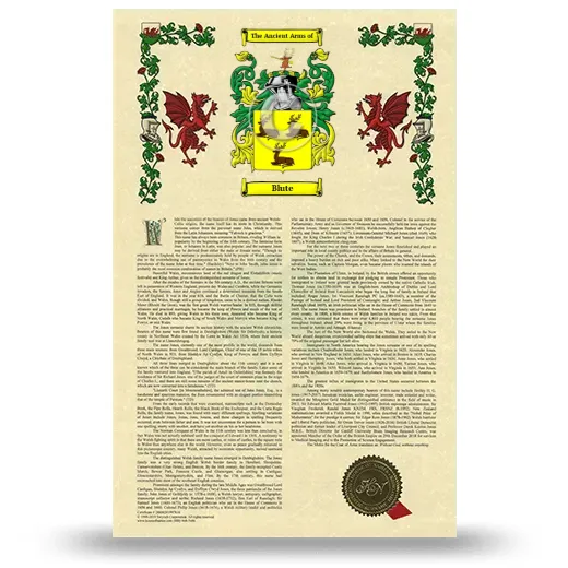 Blute Armorial History with Coat of Arms