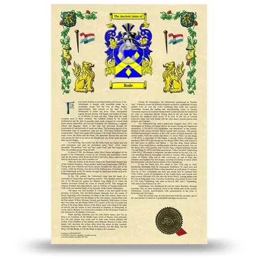 Bode Armorial History with Coat of Arms