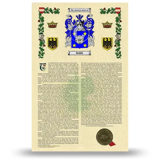 Bodek Armorial History with Coat of Arms