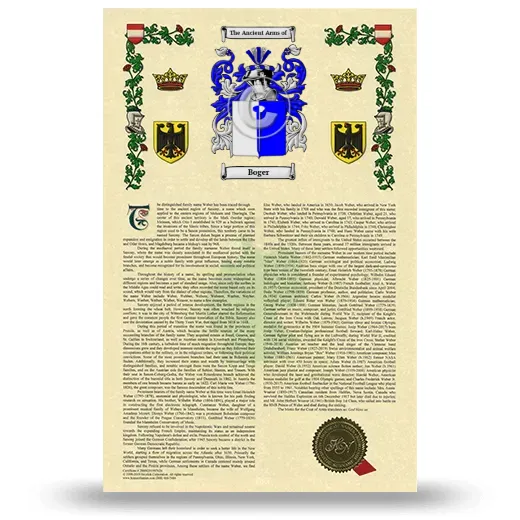Boger Armorial History with Coat of Arms