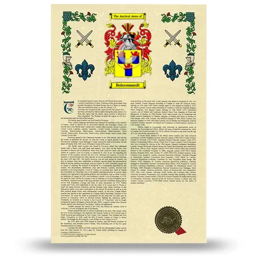 Boissonnault Armorial History with Coat of Arms
