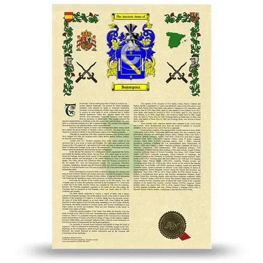 Bojorquez Armorial History with Coat of Arms