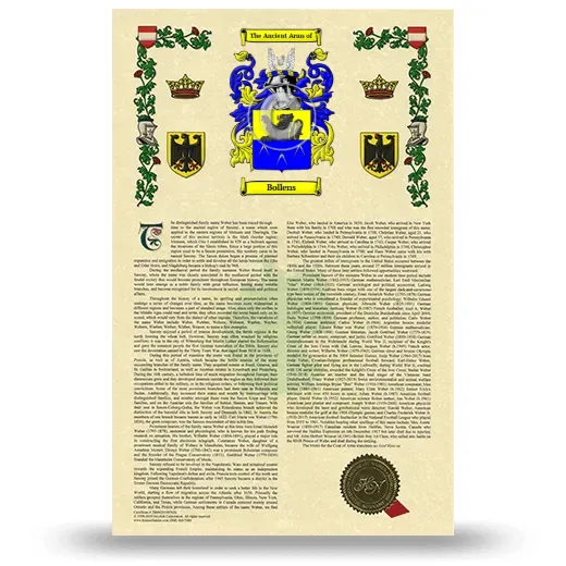 Bollens Armorial History with Coat of Arms