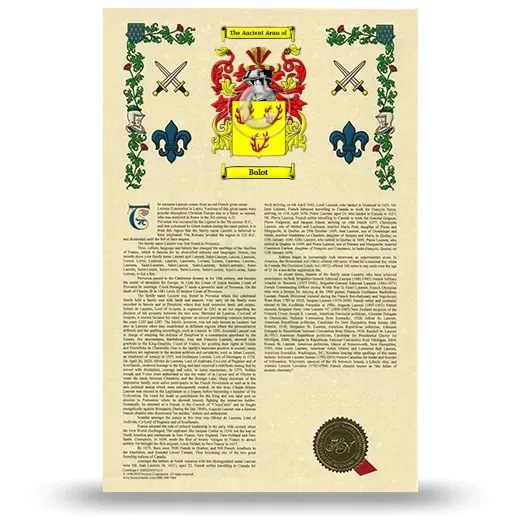 Bolot Armorial History with Coat of Arms