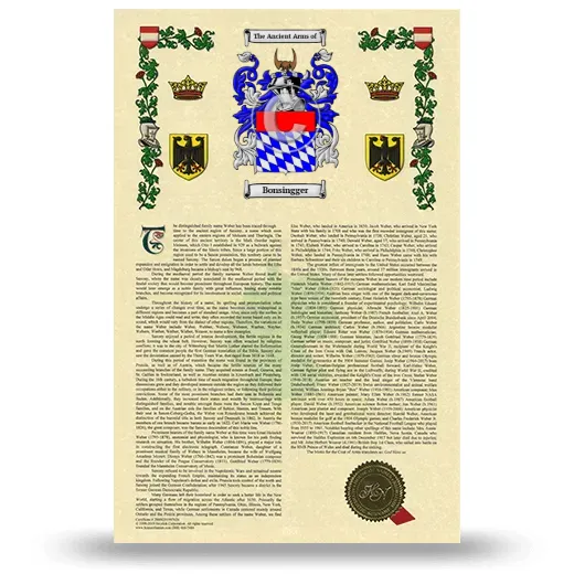 Bonsingger Armorial History with Coat of Arms