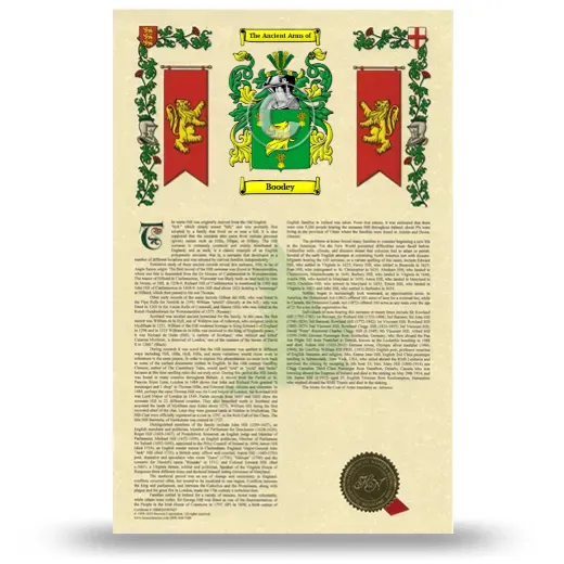 Boodey Armorial History with Coat of Arms