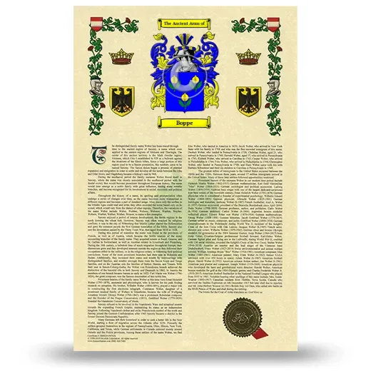 Boppe Armorial History with Coat of Arms