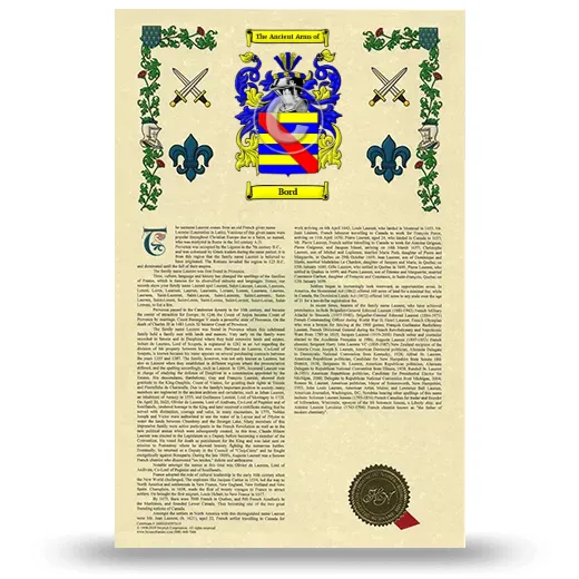 Bord Armorial History with Coat of Arms