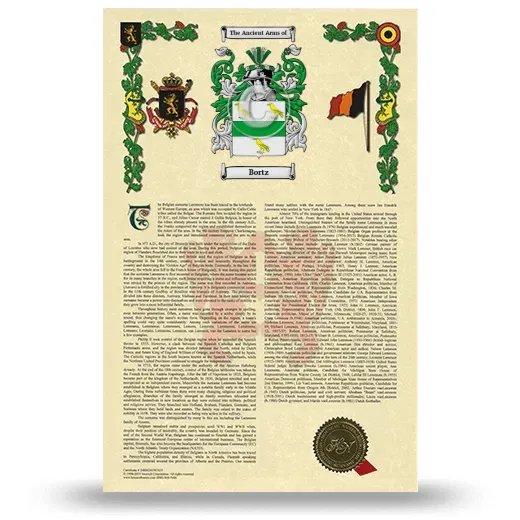 Bortz Armorial History with Coat of Arms