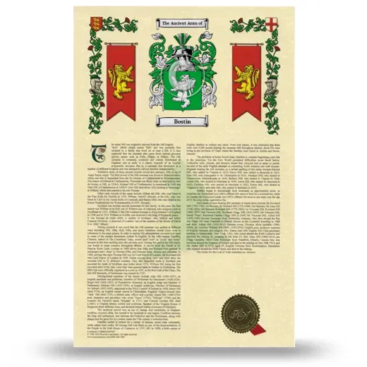 Bostin Armorial History with Coat of Arms