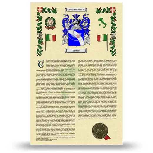 Botter Armorial History with Coat of Arms
