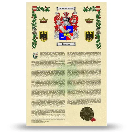 Bourcier Armorial History with Coat of Arms