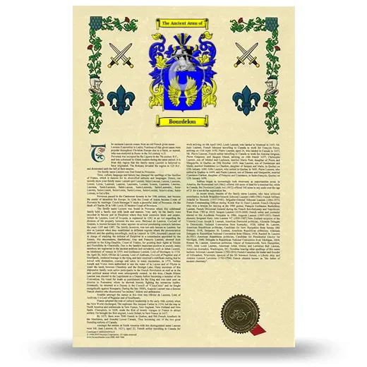 Bourdelon Armorial History with Coat of Arms