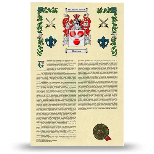 Bourjon Armorial History with Coat of Arms