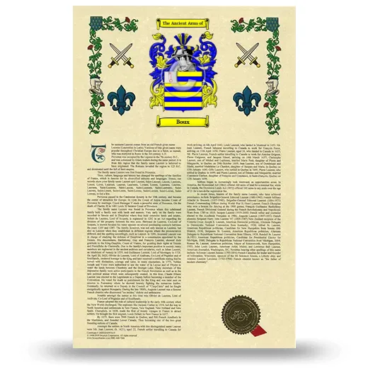 Boux Armorial History with Coat of Arms