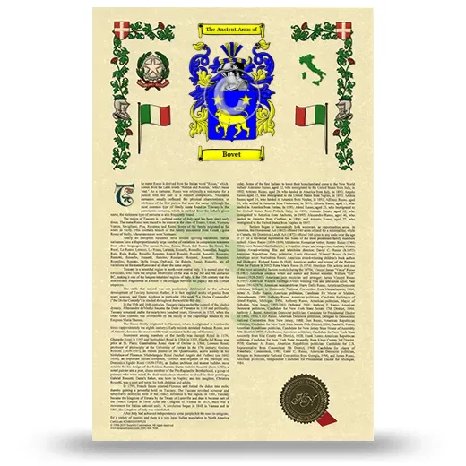 Bovet Armorial History with Coat of Arms