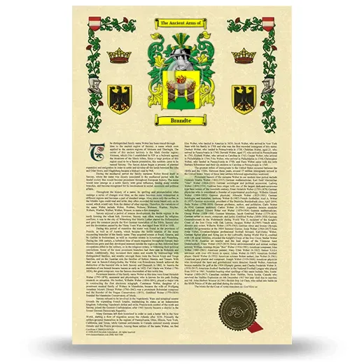 Brandte Armorial History with Coat of Arms
