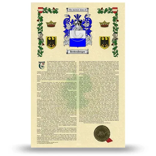 Breitenberger Armorial History with Coat of Arms