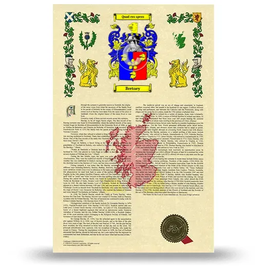 Bretney Armorial History with Coat of Arms
