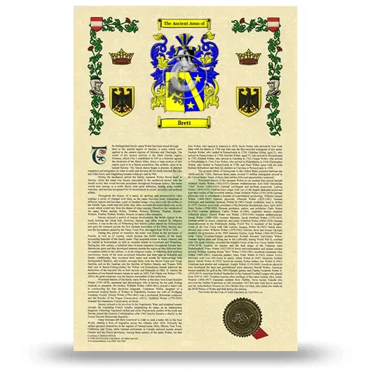 Brett Armorial History with Coat of Arms