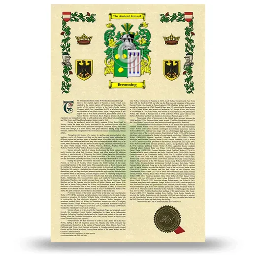 Breunning Armorial History with Coat of Arms