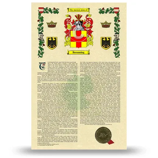 Breunning Armorial History with Coat of Arms