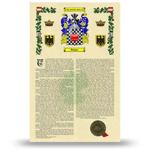 Brieger Armorial History with Coat of Arms