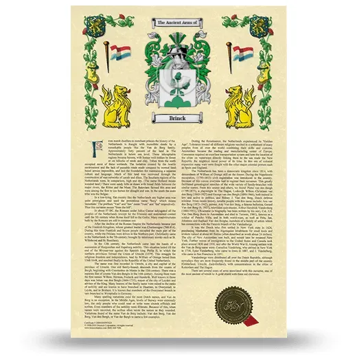 Brinck Armorial History with Coat of Arms