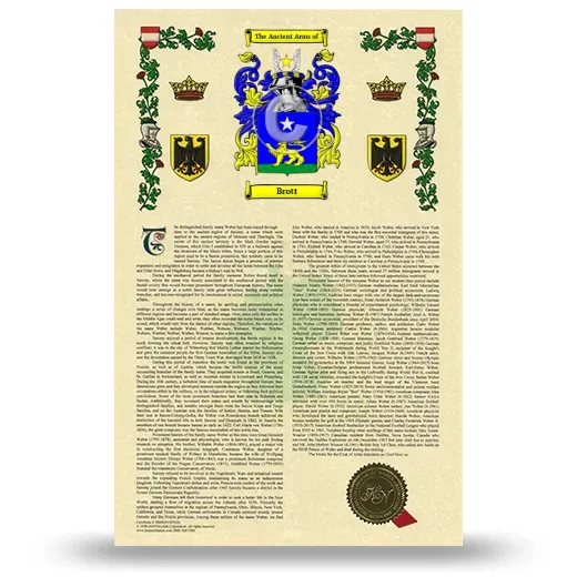 Brott Armorial History with Coat of Arms