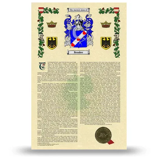 Brunker Armorial History with Coat of Arms