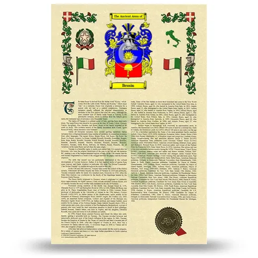 Brusin Armorial History with Coat of Arms