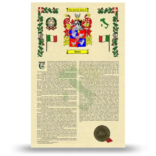 Bruto Armorial History with Coat of Arms