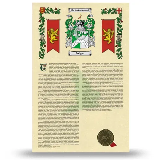 Budgen Armorial History with Coat of Arms
