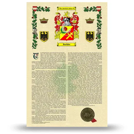 Buehler Armorial History with Coat of Arms
