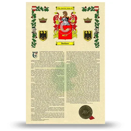 Buehner Armorial History with Coat of Arms