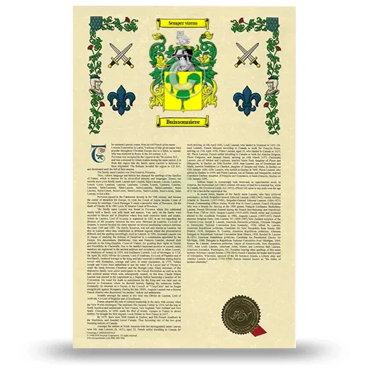 Buissonniere Armorial History with Coat of Arms