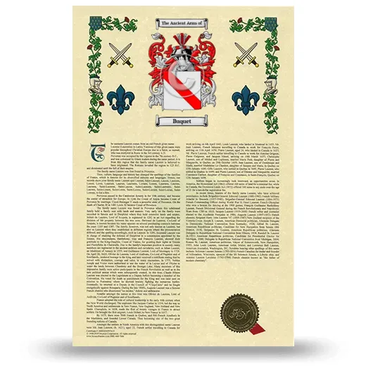 Buquet Armorial History with Coat of Arms
