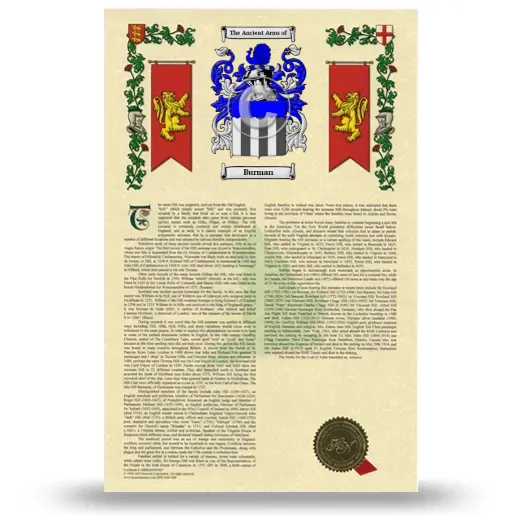 Burman Armorial History with Coat of Arms