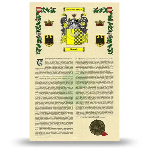 Burzek Armorial History with Coat of Arms