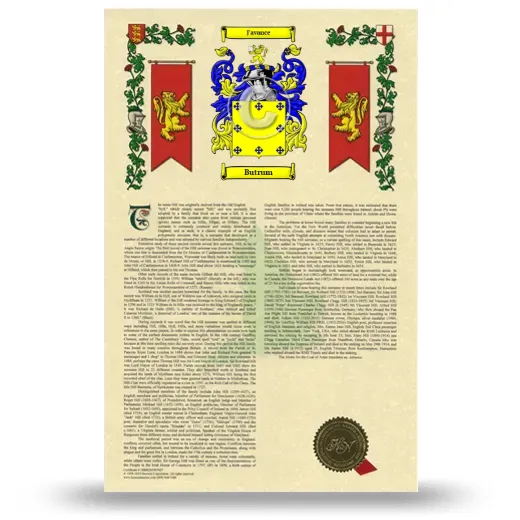 Butrum Armorial History with Coat of Arms
