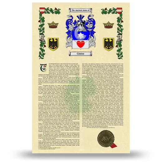 Cöster Armorial History with Coat of Arms