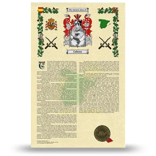 Cabrera Armorial History with Coat of Arms